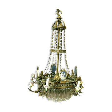 Louis XVI style chandelier in bronze and crystal pendants XIX Century
