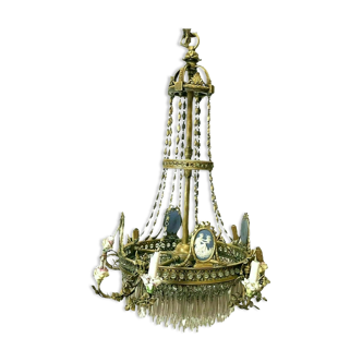 Louis XVI style chandelier in bronze and crystal pendants XIX Century