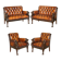Ensemble Chesterfield cuir avec lion sculpté à la main restauré