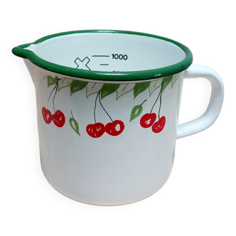 Enamelled metal measuring jug with cherry decor