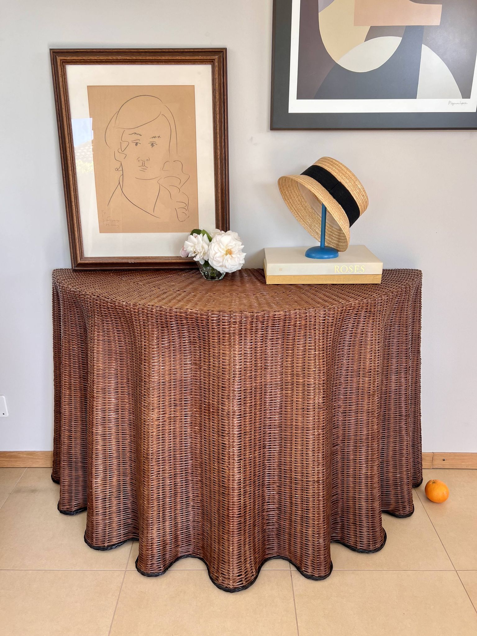 Vintage Console Wicker Trompe-l’Œil  Skirted Ghost Table