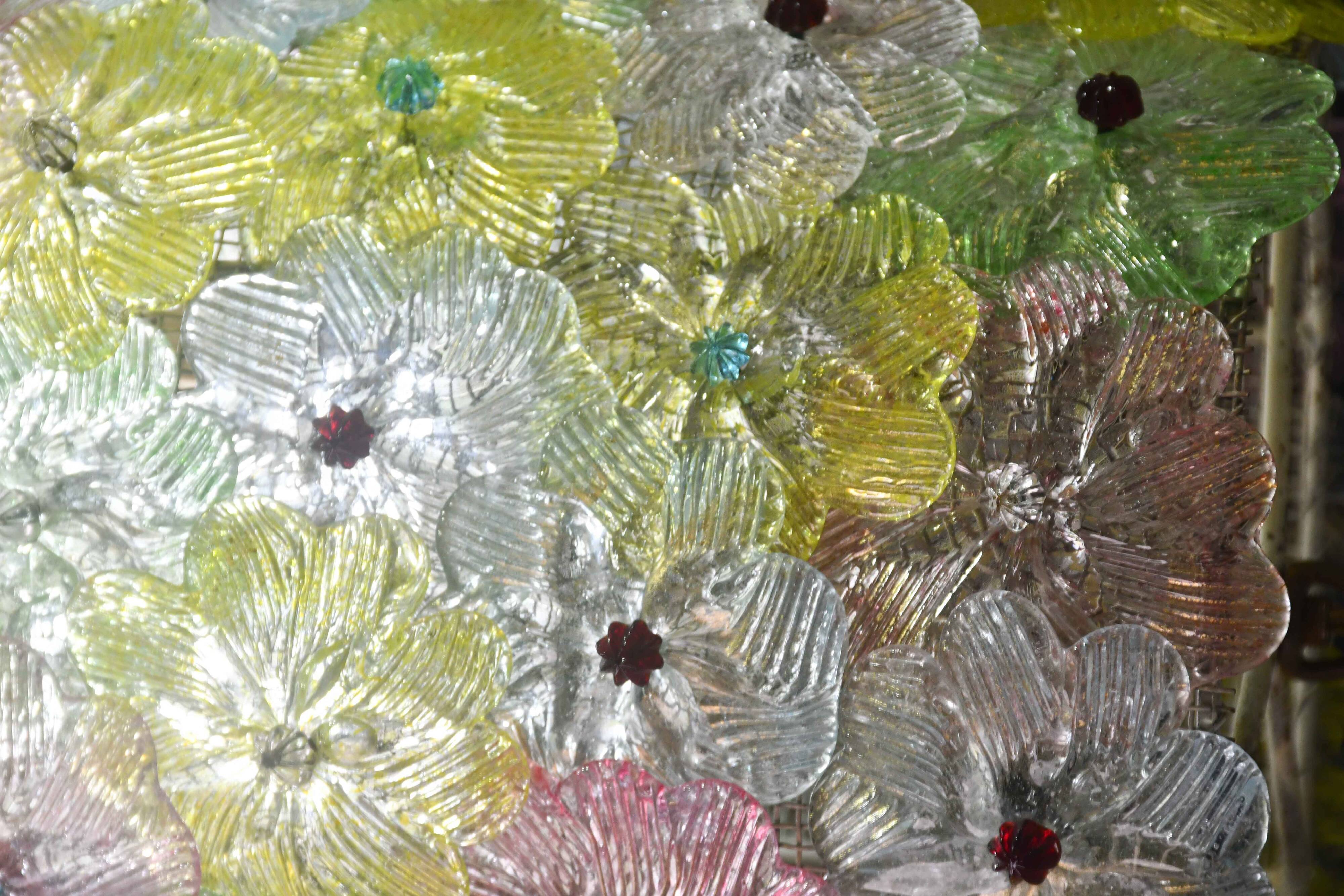 Amazing Vintage Multicolor Murano Glass Flower Chandelier by Seguso