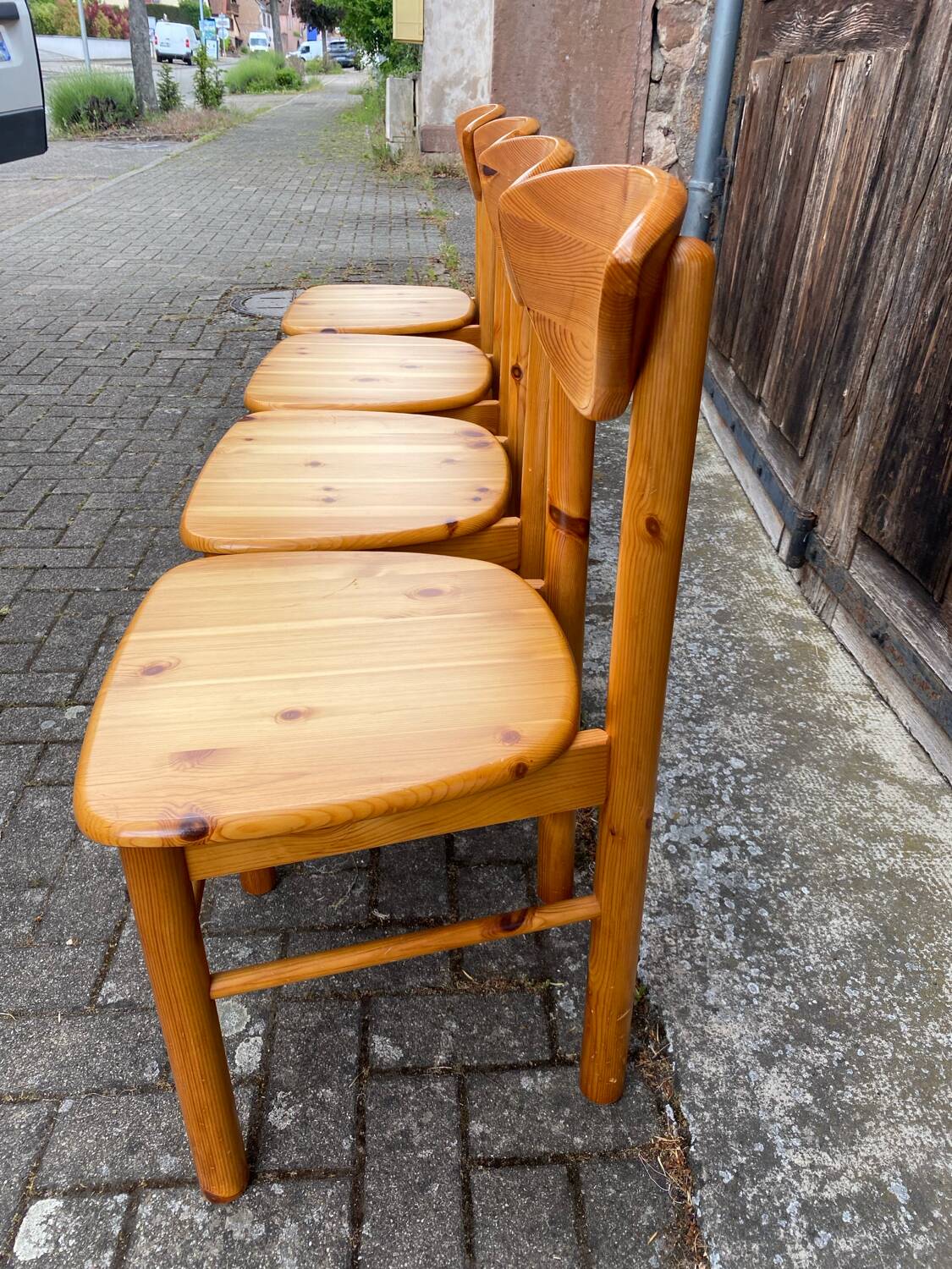 Set of 4 solid pine chairs by Rainer Daumiller circa 1960
