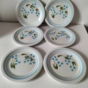 6 vintage Italian Quadrifoglio dessert plates with forget-me-not decoration.