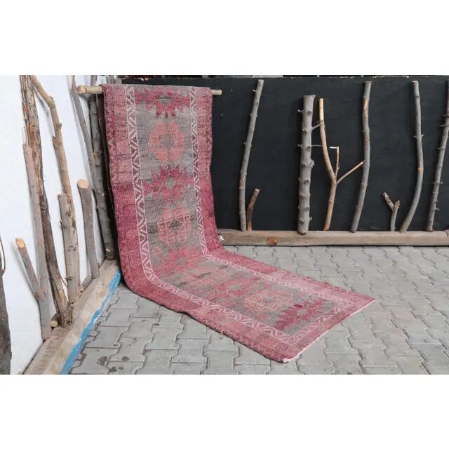 1960's Vintage Turkish Hand-Knotted Hallway Runner 91x354