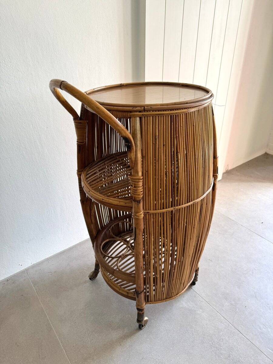 Vintage Bar Sports in bamboo and wicker bar cart, 1970s