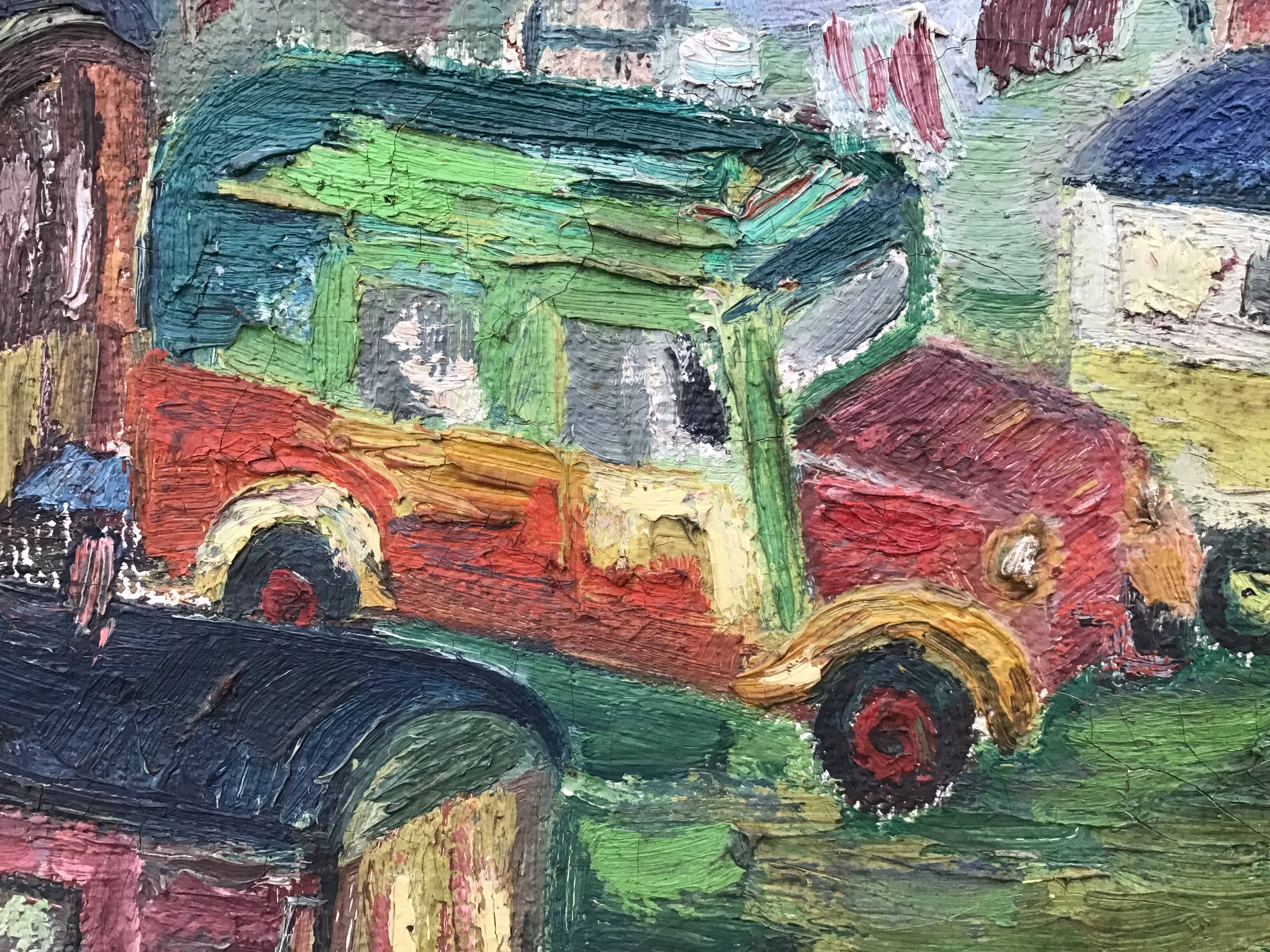 Oil on canvas representing a gypsy or fairground camp