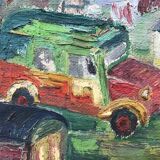 Oil on canvas representing a gypsy or fairground camp