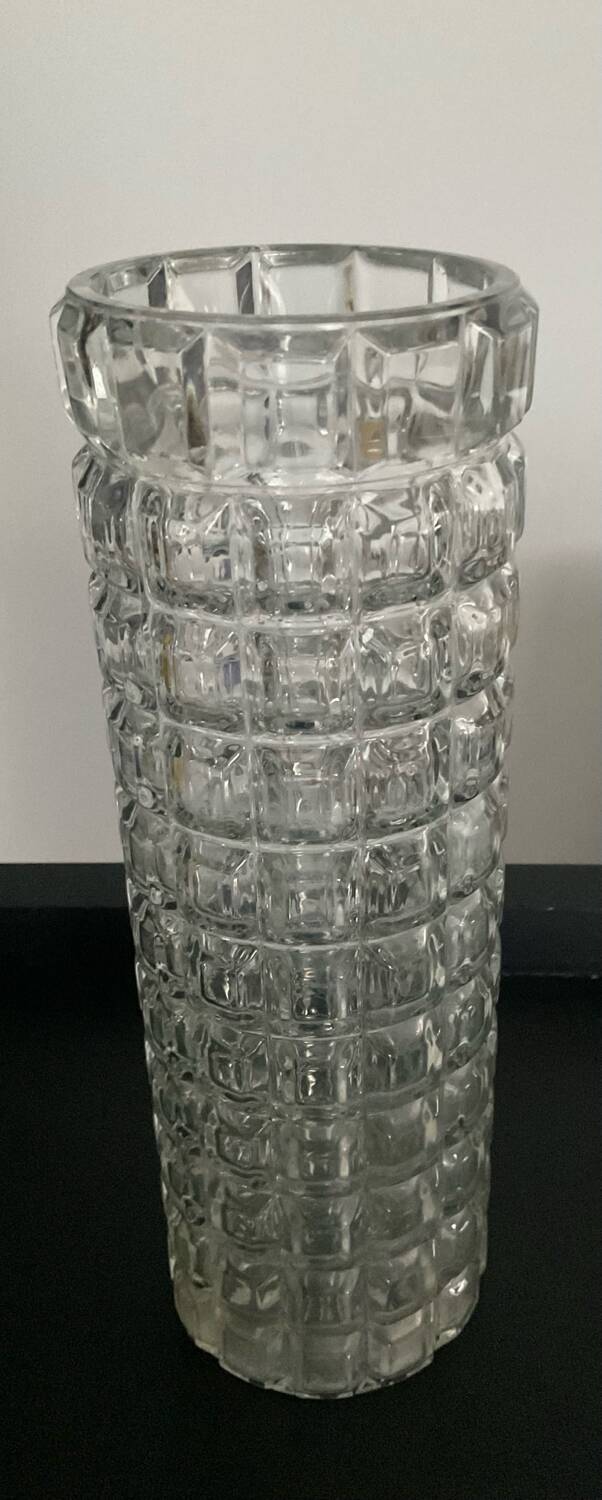 Vintage embossed cylindrical glass vase