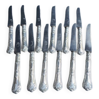 12 dessert knives (fruit) – Silver handle – Rocaille style