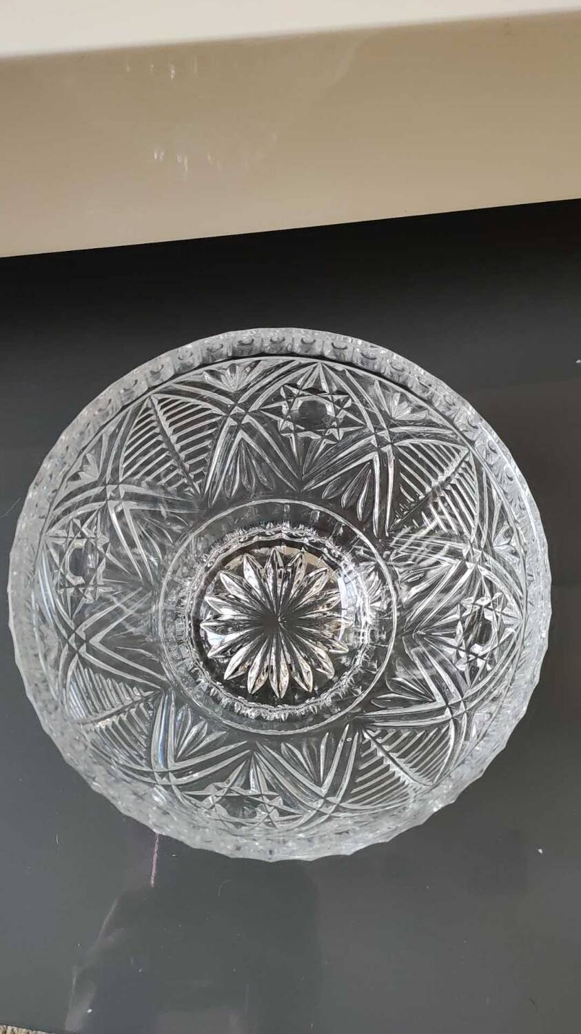Molded crystal candy cup/dish/boho chic. art deco. starry/cross/leafy patterns, petals