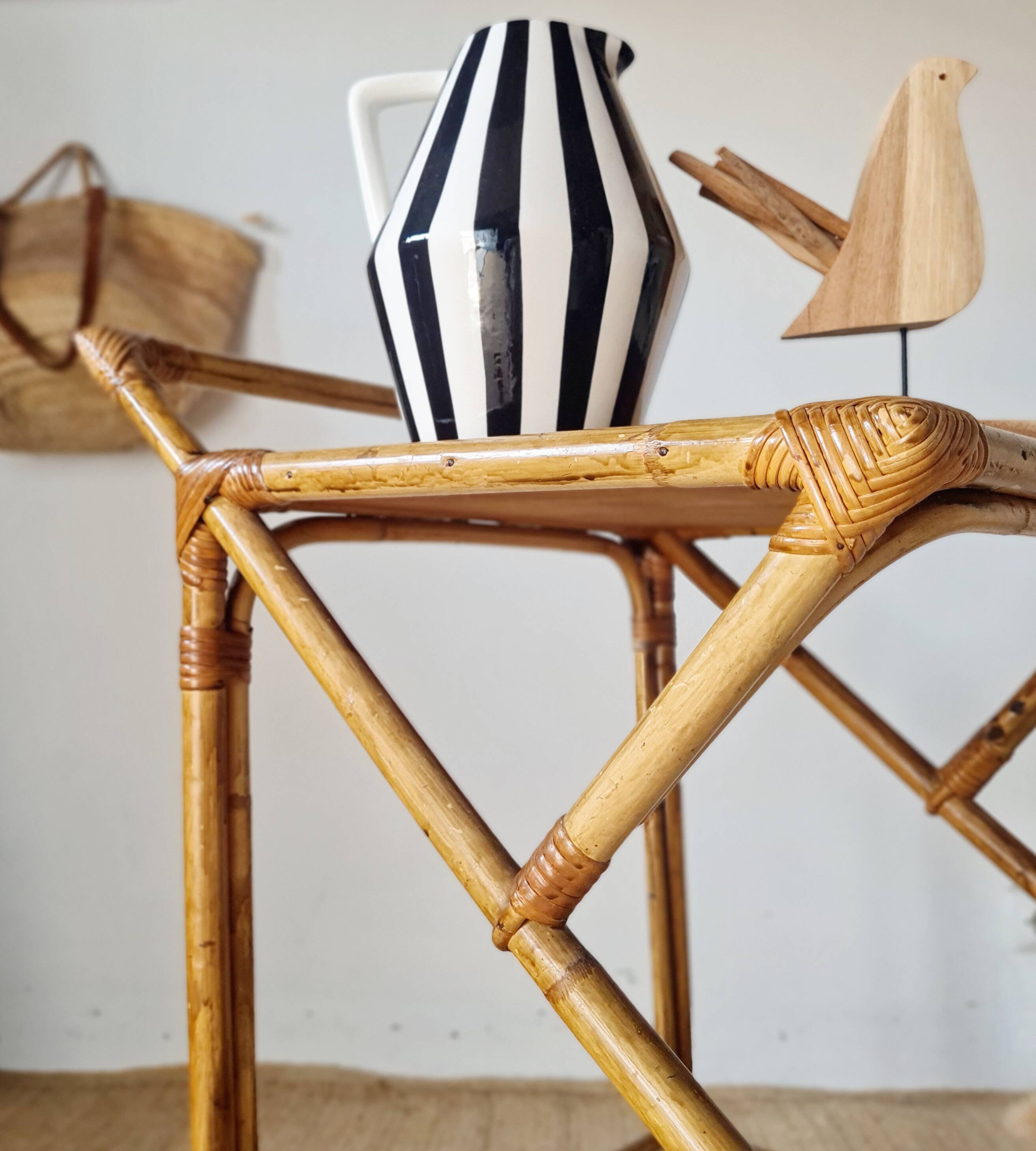 Vintage rattan dessert trolley - double shelves
