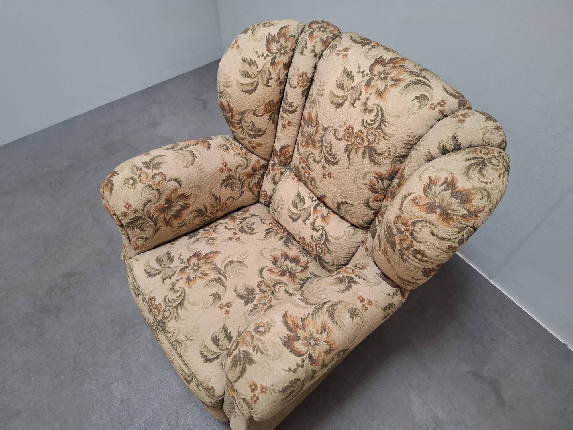 1930s Art Deco Czech Floral Upholstered Wingback Armchair