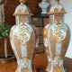 Pair of cutlery vases, urns porcelain polychrome Japan style signed