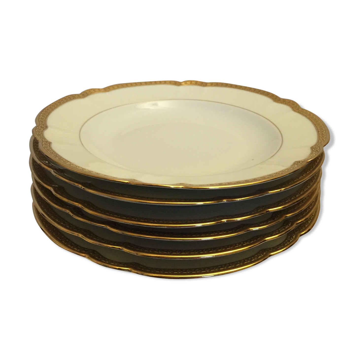 Set of 6 hollow plates of Limoges porcelain