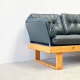 Canapé d'angle modulable en pin et cuir vert, Allemagne années 1970