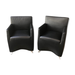 Paire de fauteuils cocktail - cuir noir