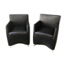 Pair of armchairs in black leather model Capri edition Baleri Italia