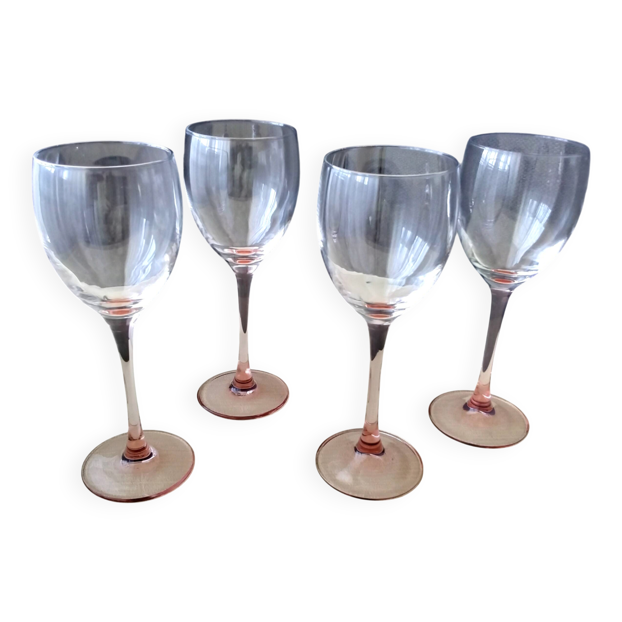 4 Luminarc wine glasses with pink stems