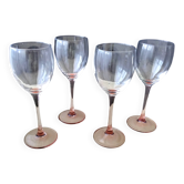 4 Luminarc wine glasses with pink stems
