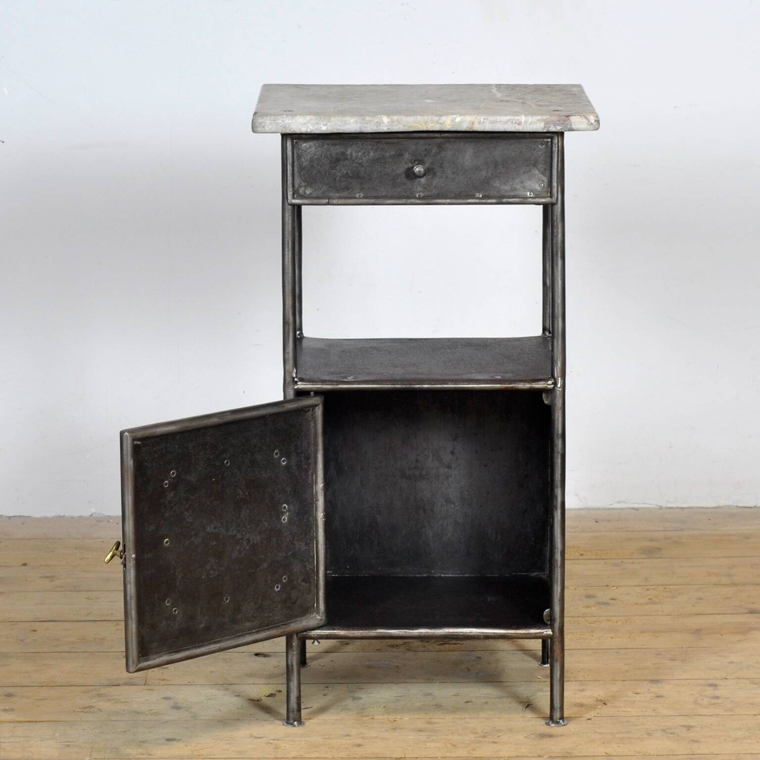 Iron bedside table with marble top, 1910