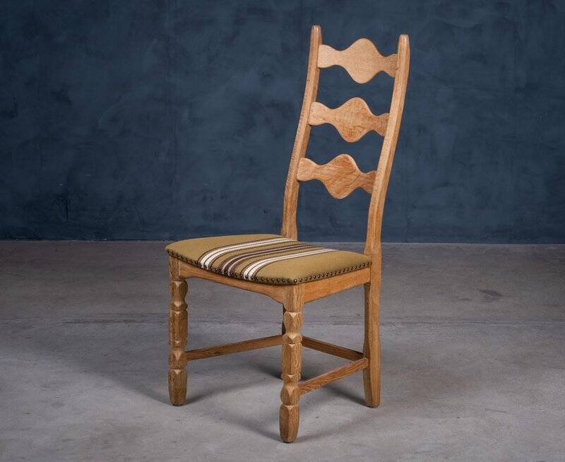 Brutalist Oak Dining Chairs by Henning Kjærnulf, 1960s, Set of 6