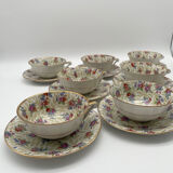 Set of 8 Limoges porcelain coffee cups from France with floral and gold pattern