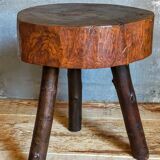 Brutalist tripod stool vintage folk art