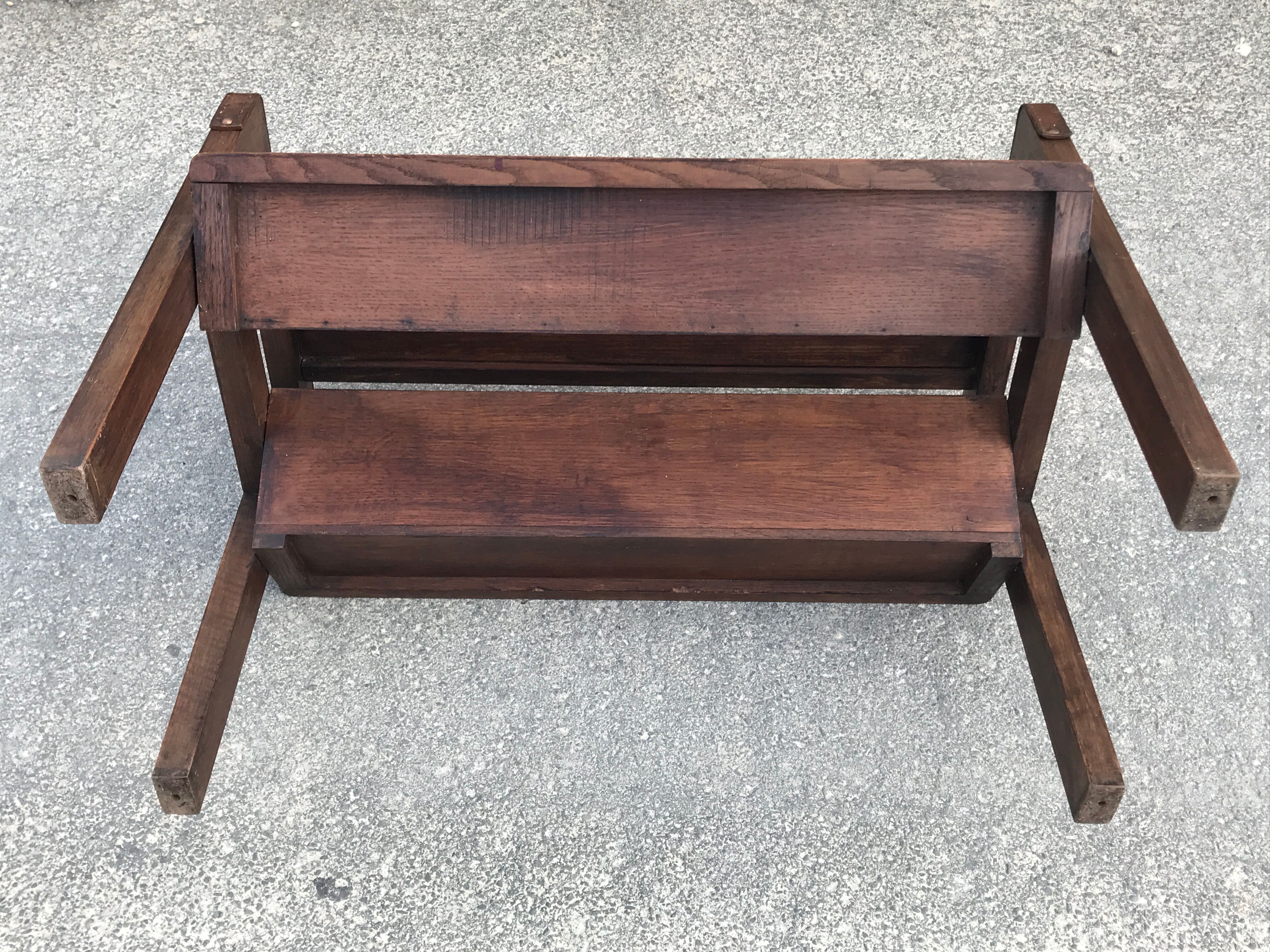 Oak and leather table vintage brutalist design 60s