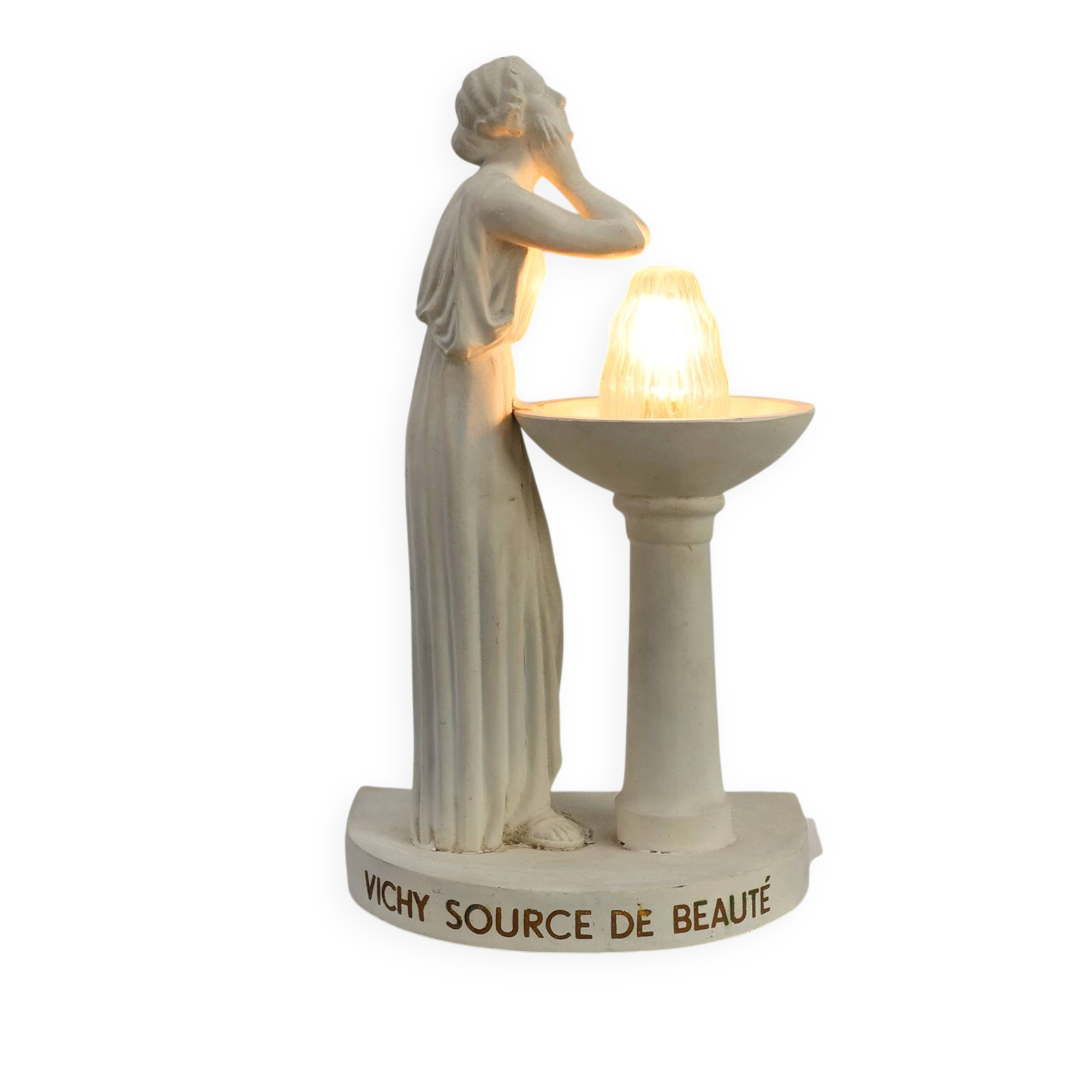 Art Deco Vichy Advertising Lamp in Plaster, Belgium 1930s