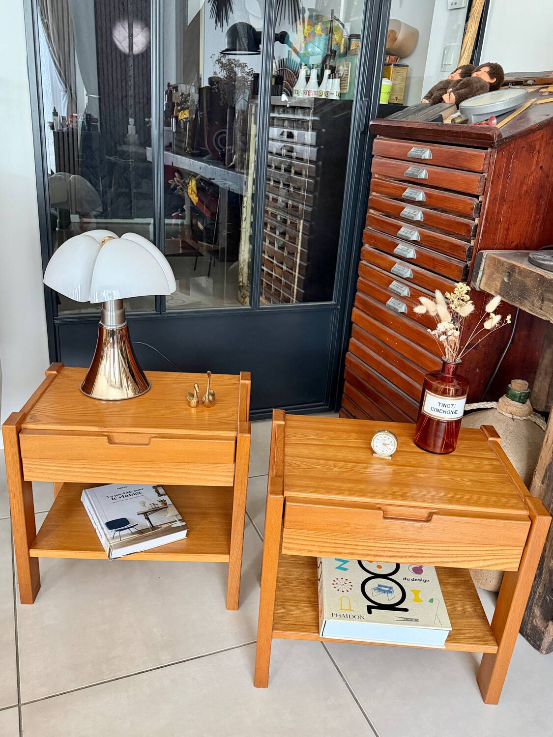 Vintage Simat bedside tables in elm – 1970