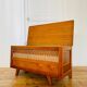 Vintage storage chest in wood and woven rattan