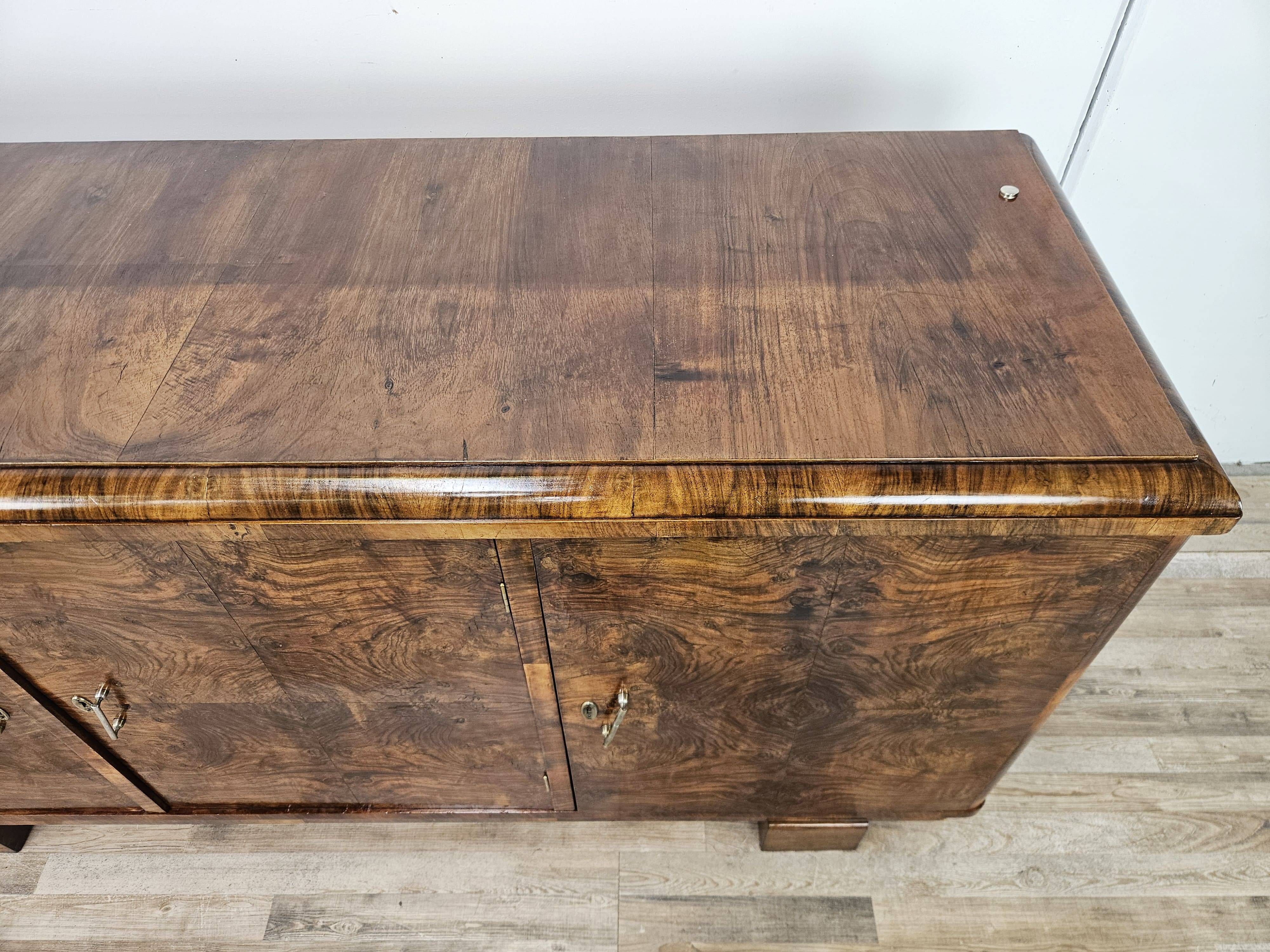 1940s Art Deco walnut sideboard with three doors