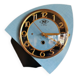 Vintage formica clock silent asymmetrical wall pendulum "MP blue black"