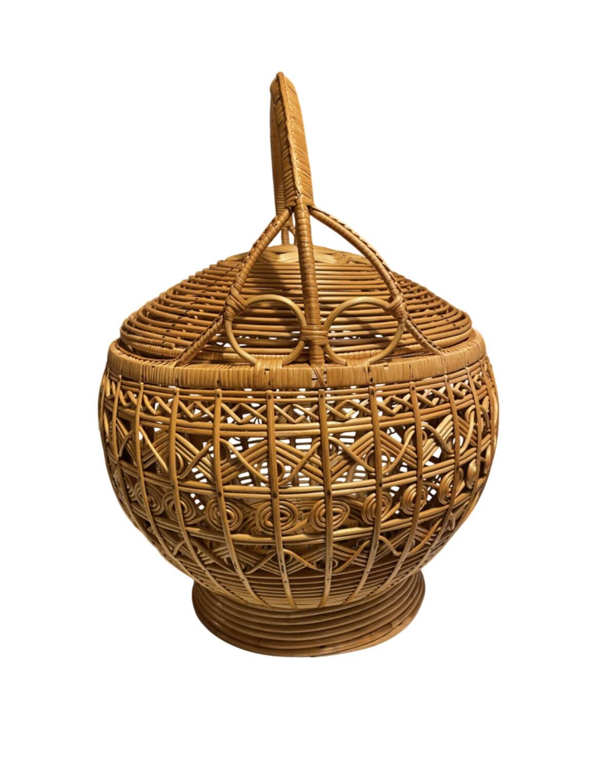 Large vintage woven rattan basket