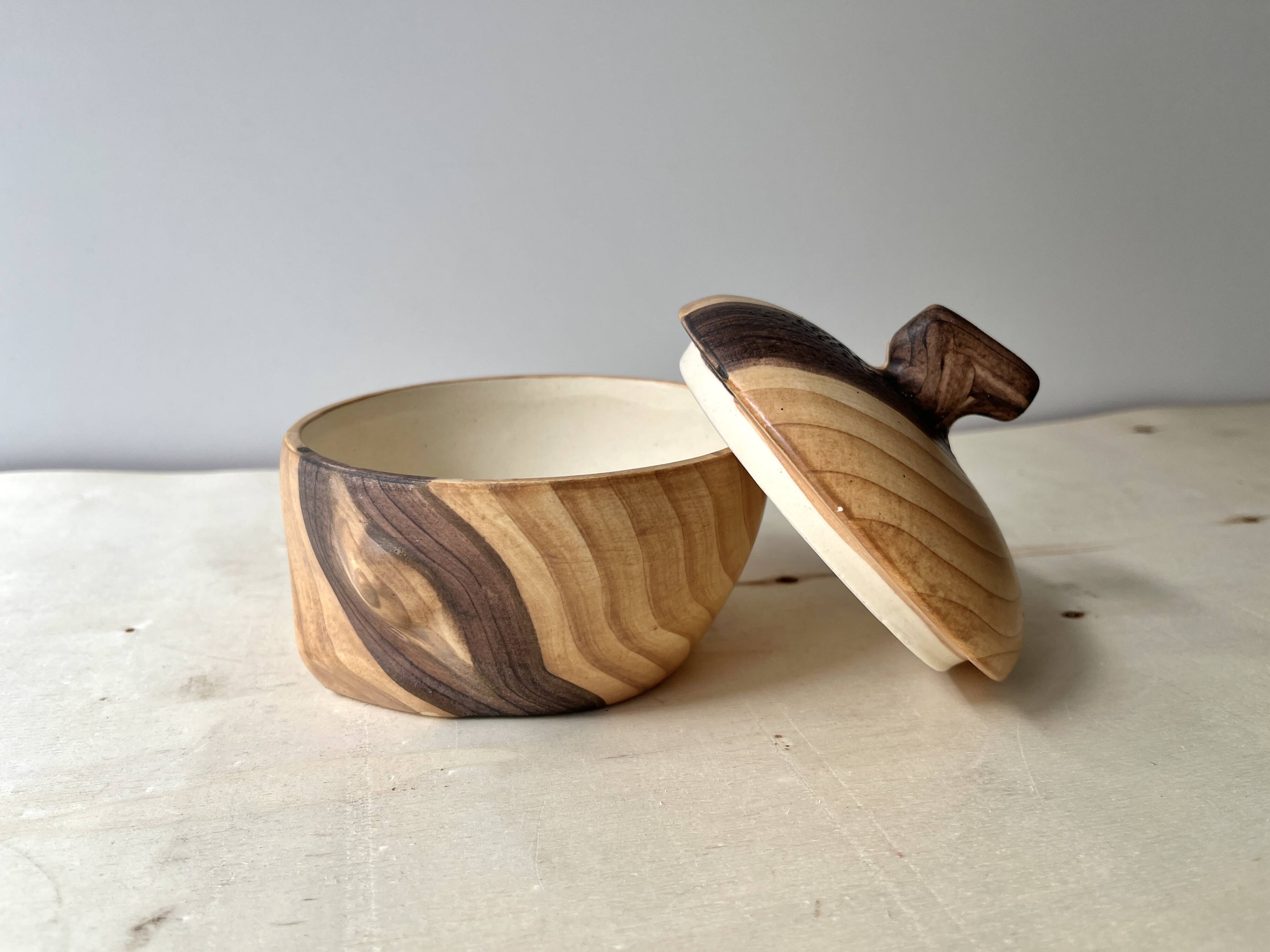 Vintage Grandjean Jourdan Vallauris faux wood coffee maker + sugar bowl