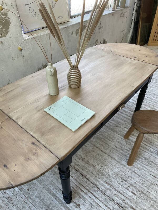 Table de ferme en pin ovale avec allonges 2m