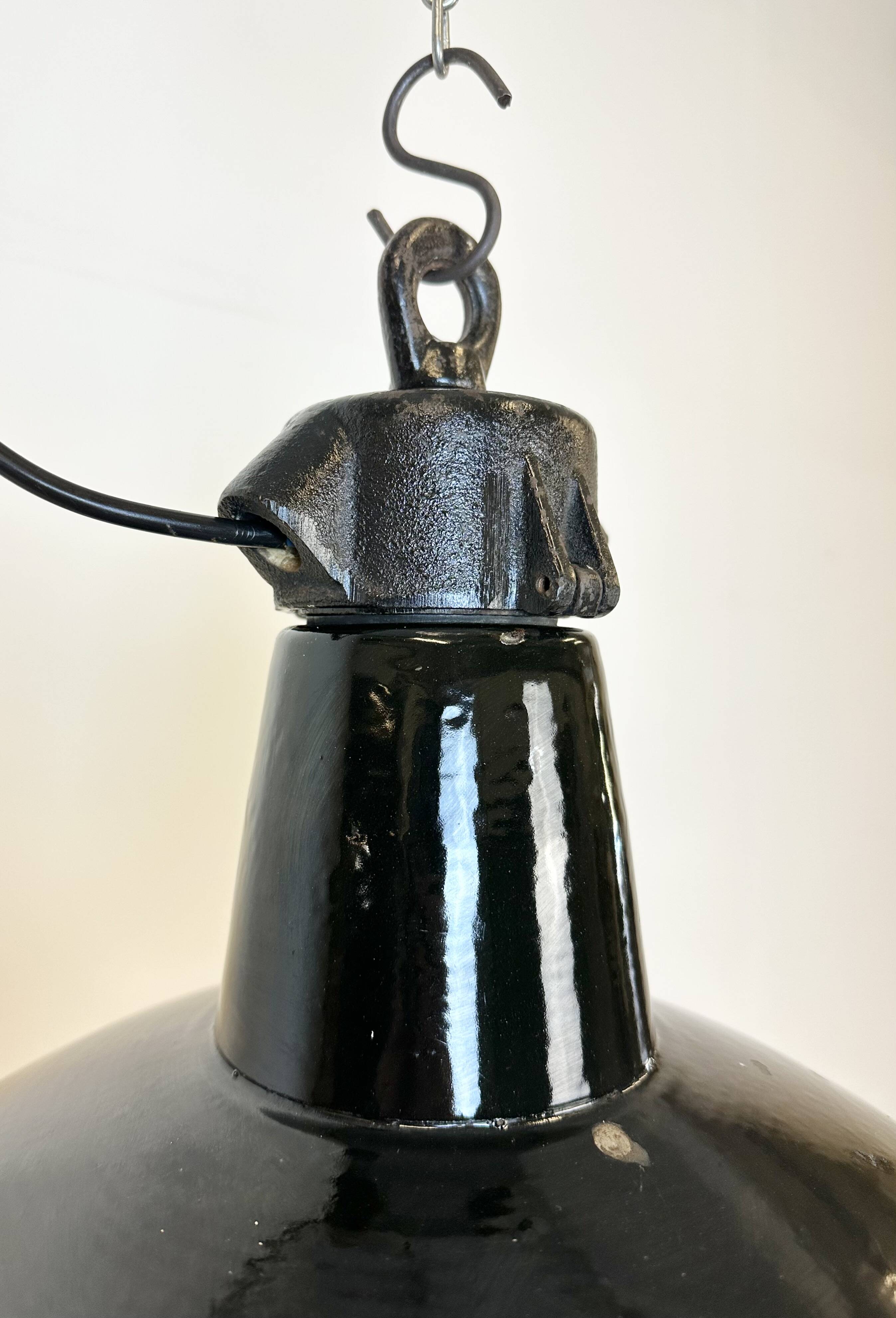 Industrial Black Enamel Factory Lamp with Cast Iron Top, 1950s