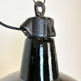 Industrial Black Enamel Factory Lamp with Cast Iron Top, 1950s