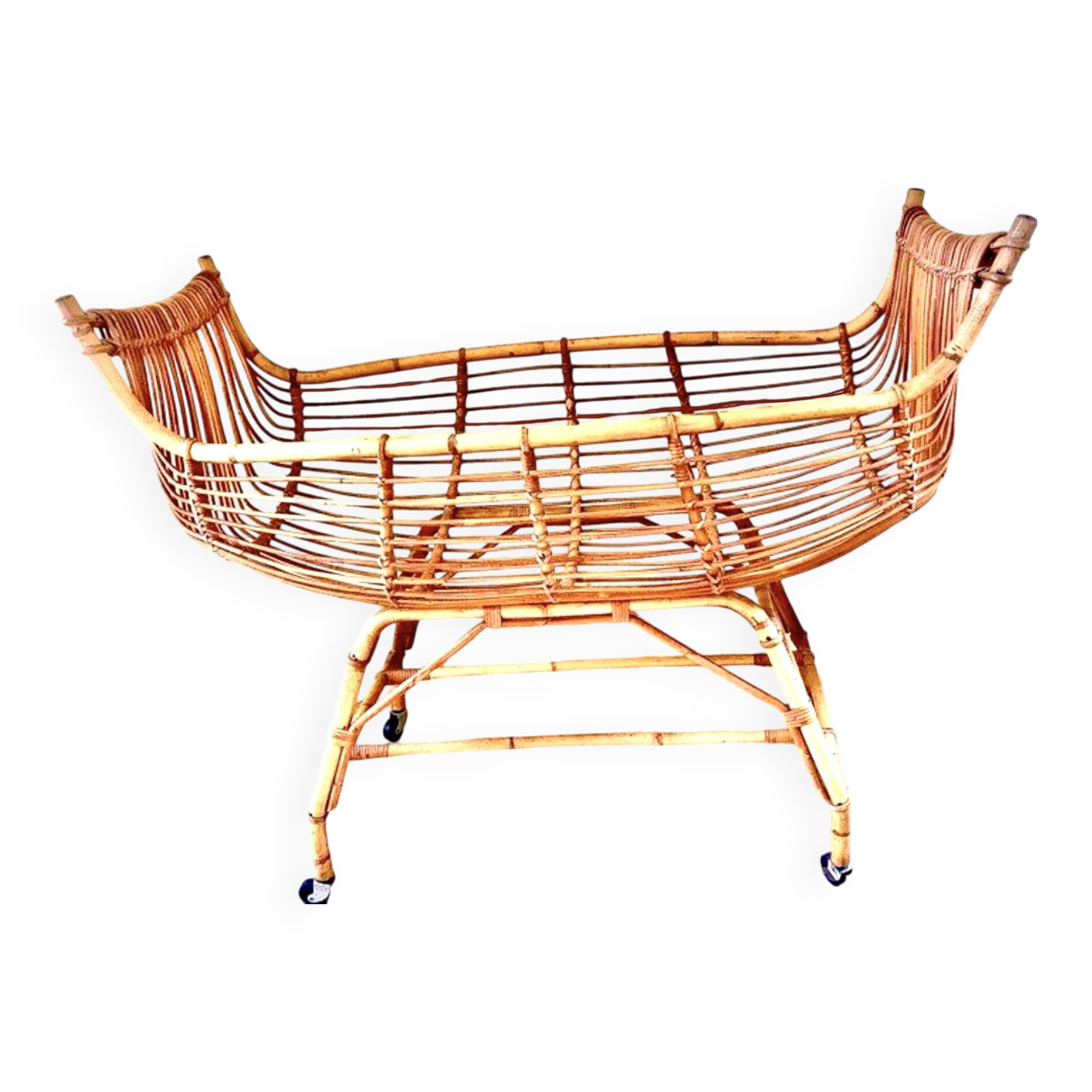 Vintage rattan canoe cradle