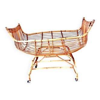 Berceau pirogue rotin vintage
