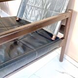 Safari armchair, wood leather, Brazil 1960's