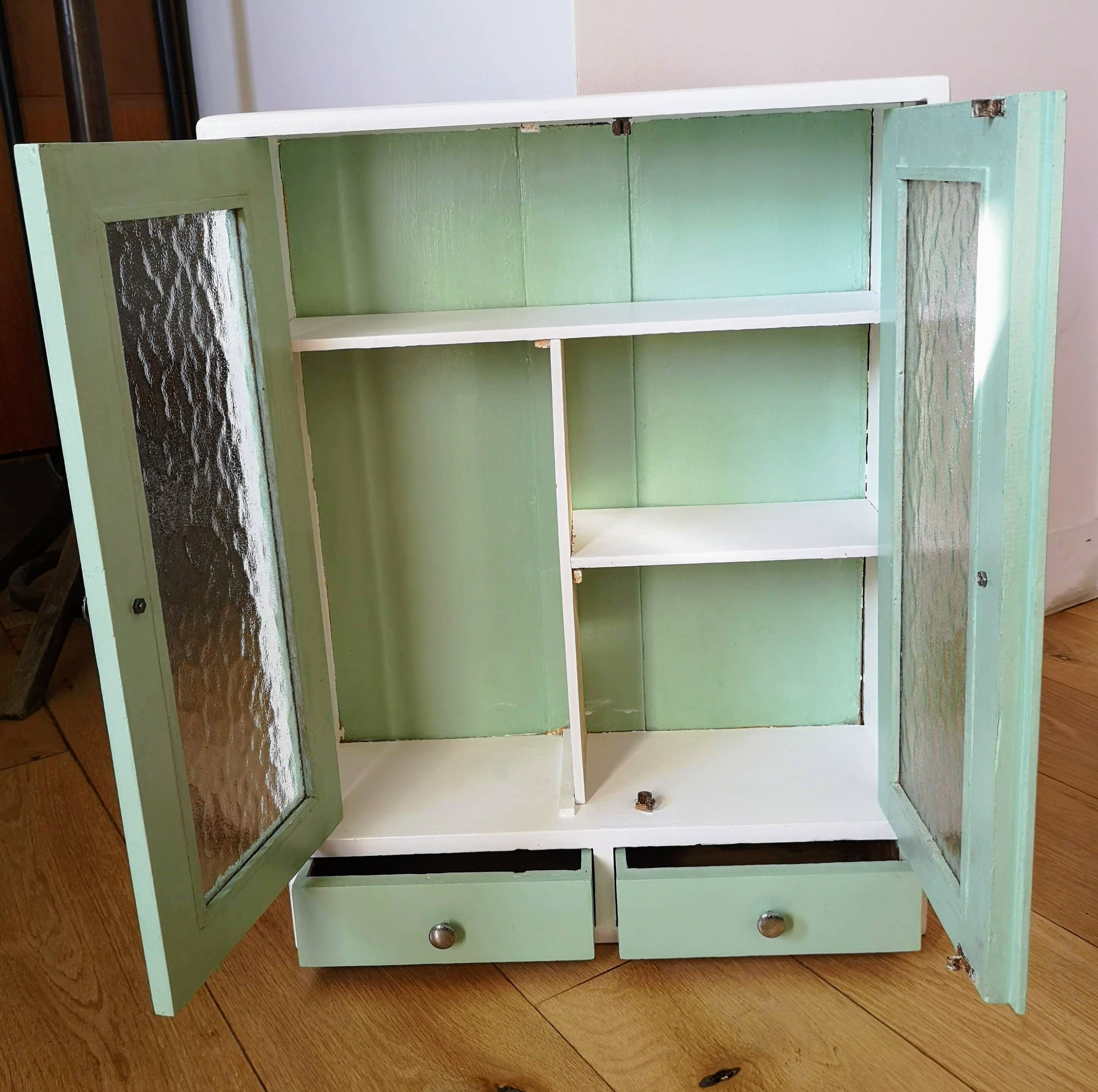 50s vintage medicine cabinet white celadon wood of poplar
