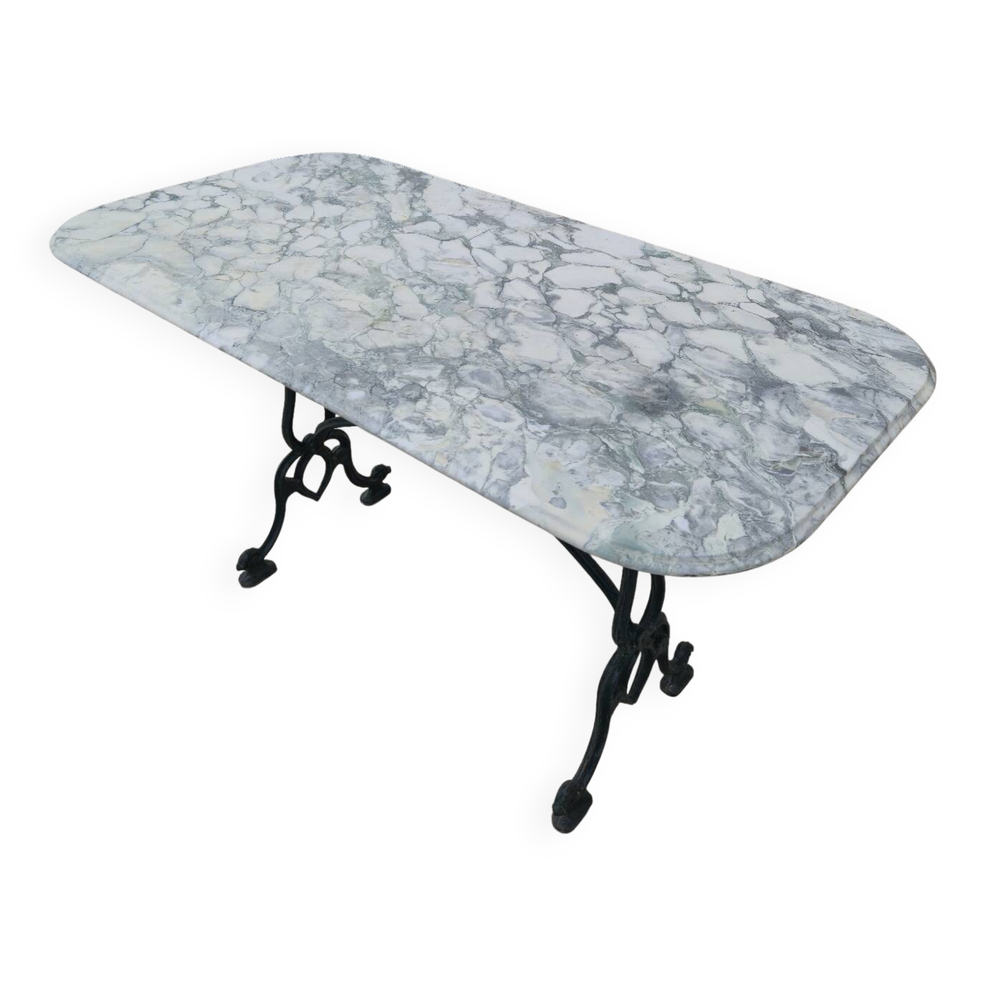 Antique cast iron and marble bistro restaurant table - 1.40m