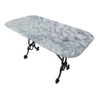 Antique cast iron and marble bistro restaurant table - 1.40m