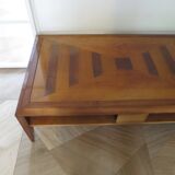 Large coffee table - cherry finish - solid wood - butterfly motifs