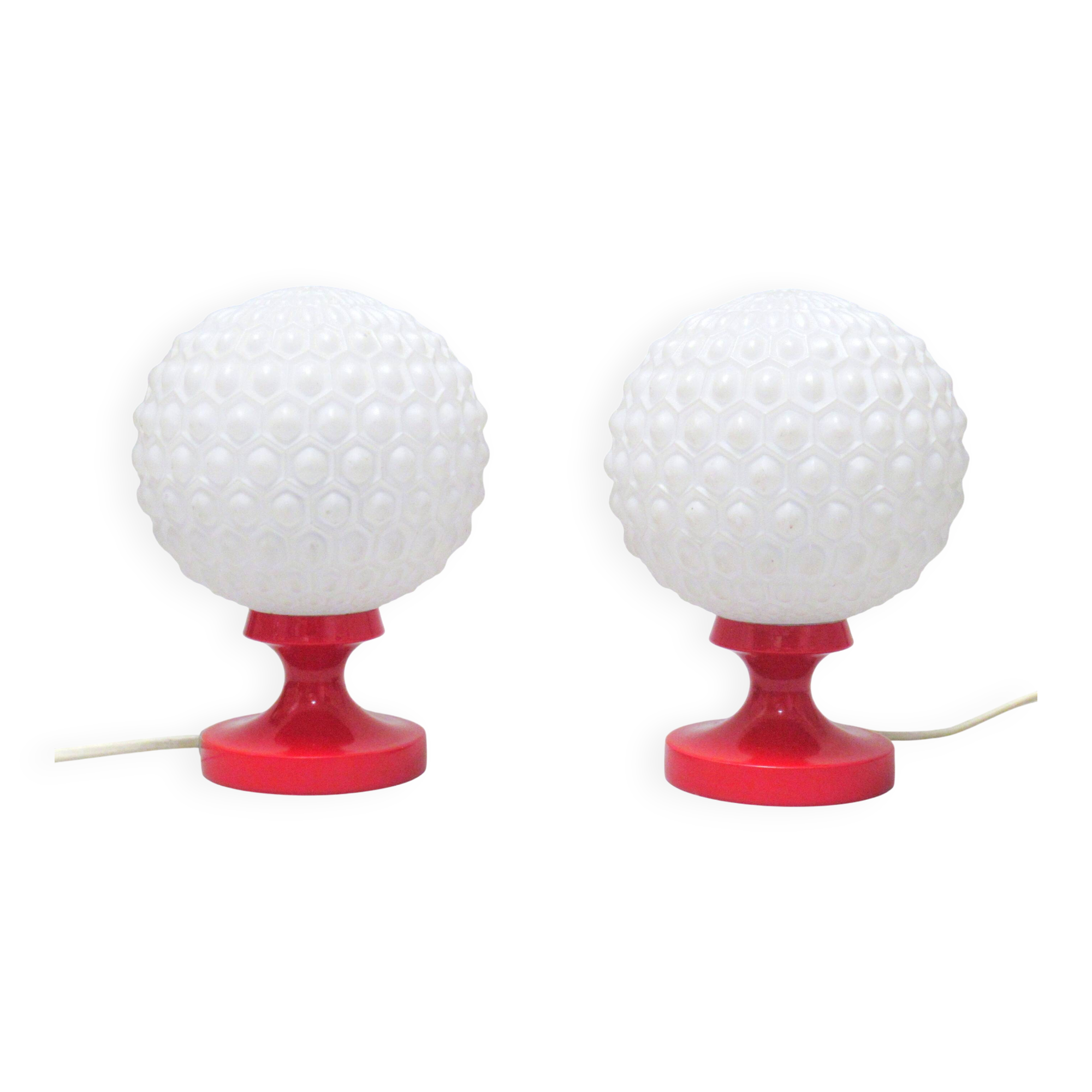 Paire de lampes boule rouge années 70