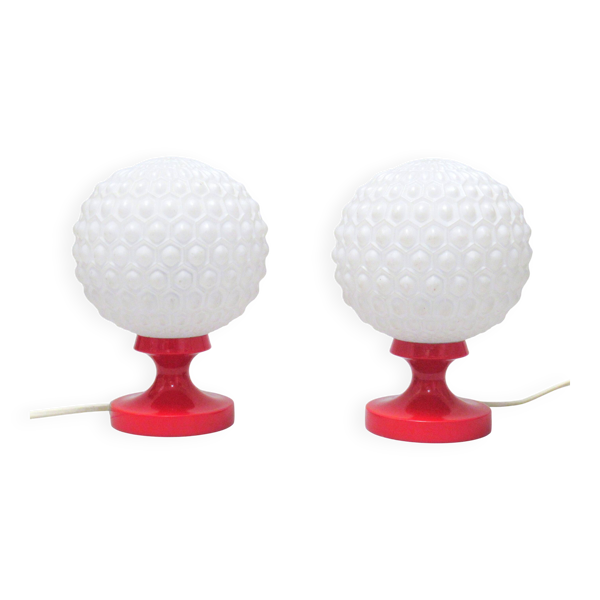 Paire de lampes boule rouge années 70 — Beyit