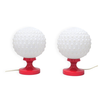 Paire de lampes boule rouge années 70
