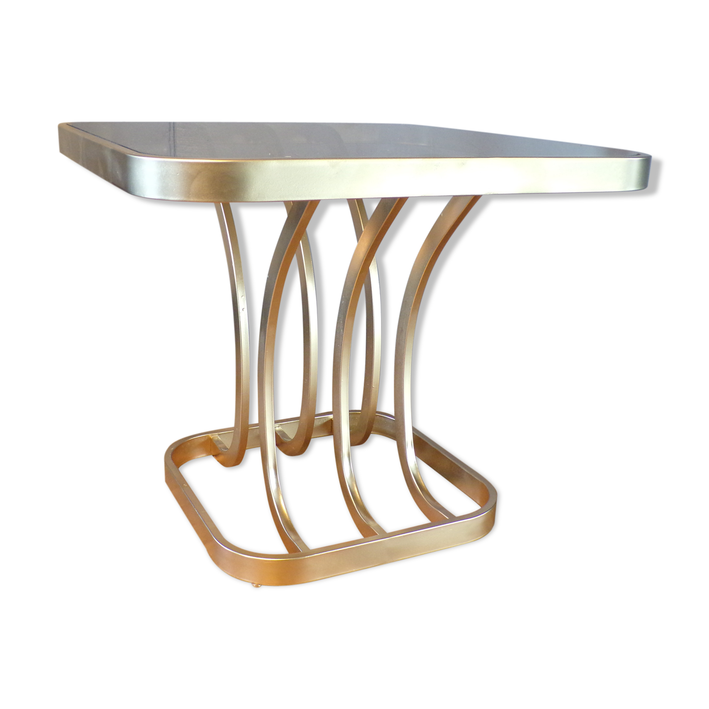 Table low gold metal 1970 smoked glass